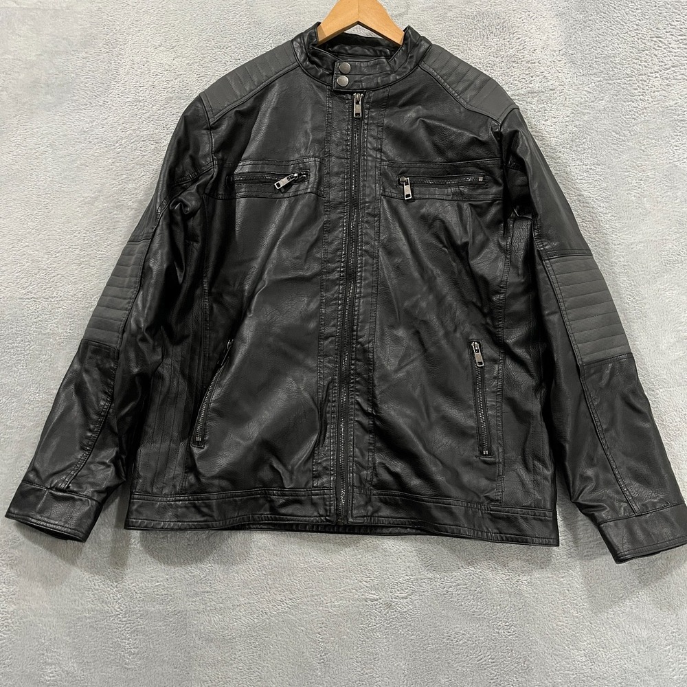 Bleu Grandeur Faux Leather Jacket Full Zip Men's Size XL Black Biker Grunge Y2K